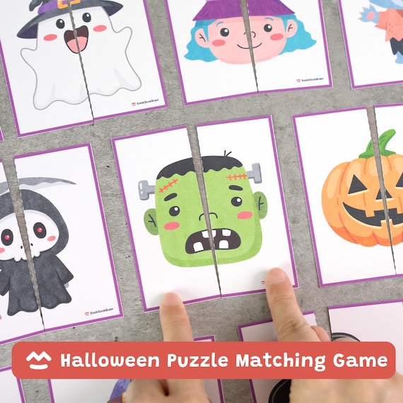 Halloween Puzzle Matching Game, Preschool Printable Activity