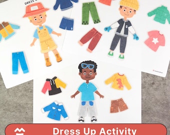 Activité d'habillage pour garçons - poupées de papier, motricité fine, PDF imprimable, préscolaire et préscolaire