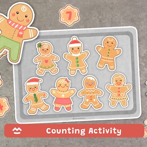 Gingerbread Counting Activity, Christmas Math Game, Preschoolers & Toddlers, Printable PDF