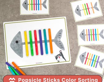 Popsicle Sticks Color Sorting Activity Cards - Fine Motor Skills, Preschool & Pre-K, Toddler Activity, Montessori