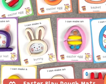 Tapetes de plastilina para Pascua, aprendizaje Montessori, actividad con plastilina, motricidad fina, PDF imprimible