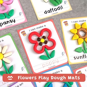 Tappetini per pasta modellabile a tema fiori, attività primaverili con la pasta modellabile, schede per ricalcare, materiale didattico stampabile.