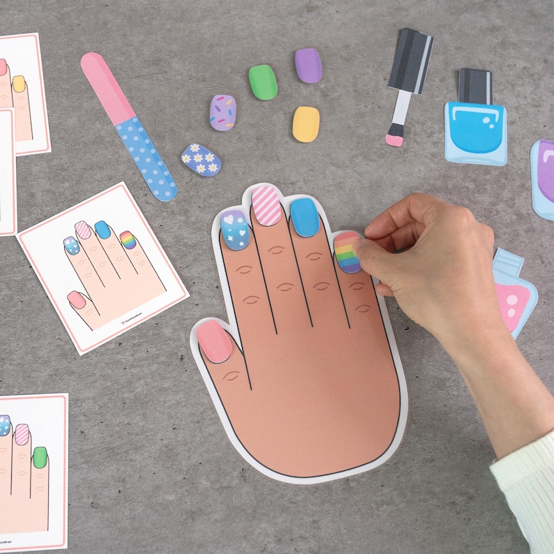 Nail Art Matching Activity, Nail Salon Game, Color & Pattern, Preschool Learning, Printable PDF image 4