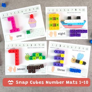 スナップキューブ ナンバーマット 1～10、算数センターアクティビティ、幼稚園、保育園、印刷可能なPDF