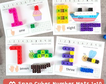 Snap Cube Number Mats 1-10, Math Center Activities, Preschool, Kindergarten, Printable PDF