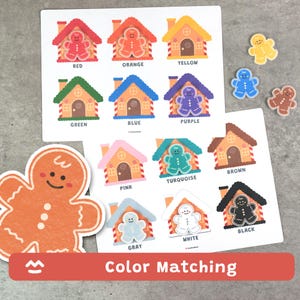Gingerbread Color Matching Game, Christmas Activity, Printable PDF, Preschool & Pre-K
