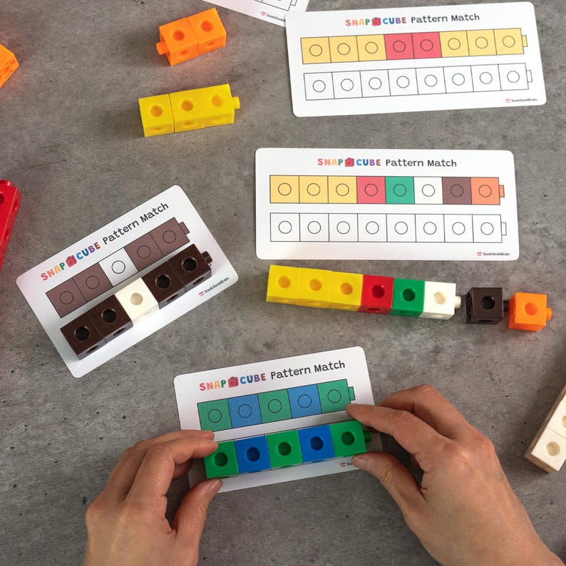 Snap Cube Pattern Matching Mats, Preschool Math Activity, Pre-k ...