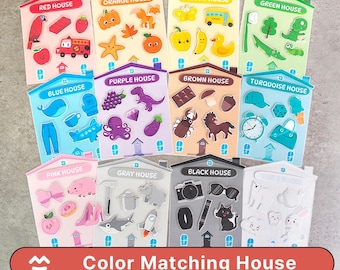Juego de clasificación de colores: actividad de emparejamiento imprimible para el aprendizaje preescolar.