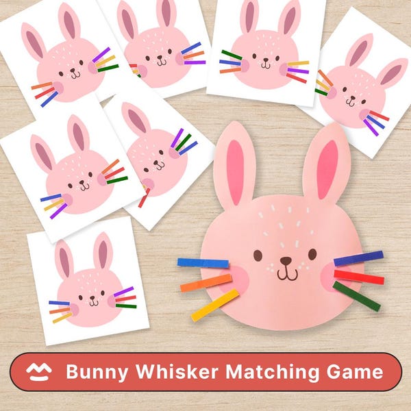 Bunny Whisker Matching Game - Fine Motor Skills, Color Sorting, Preschool Activity, Montessori