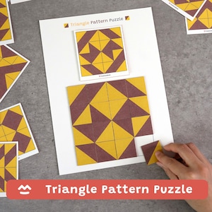 Triangle Pattern Puzzle Activity, Preschool Math, Matching Game, Printable PDF