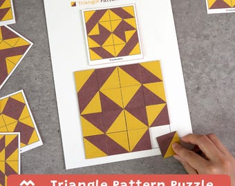 Attività con puzzle a forma di triangolo, matematica per la scuola materna, gioco di abbinamento, PDF stampabile