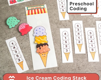 Ice Cream Coding Stack Activity -  Printable PDF, Preschool Coding, Matching Game, Montessori