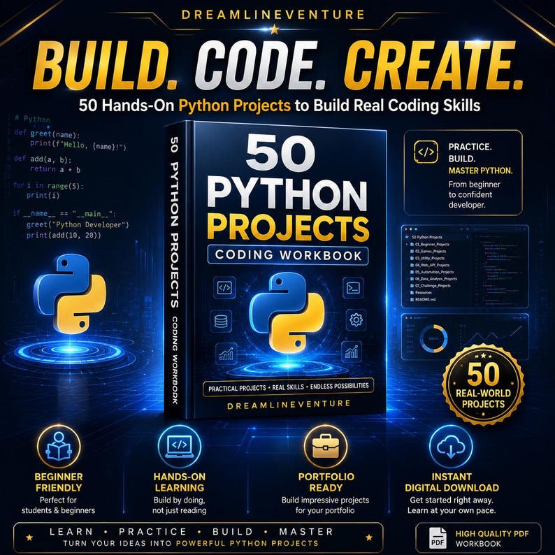 Kodningsarbetsbok för 50 Python-projekt | Python-programmeringsprojekt | Kodningsarbetsbok för nybörjare | Praktisk Python-övning | Kodnings-PDF bild 2