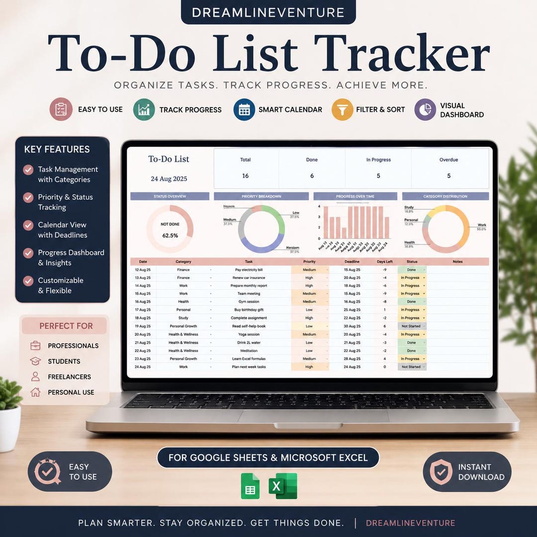 To Do List Tracker Template for Google Sheets & Excel | Smart Task ...