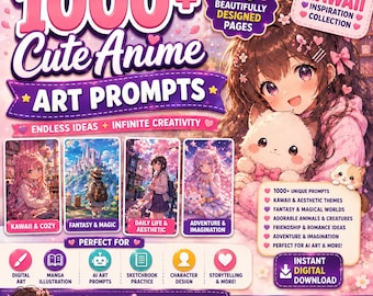 Livre d'invitations d'art anime mignon | Plus de 1 000 idées de dessin kawaii pour les artistes manga, IA et numérique