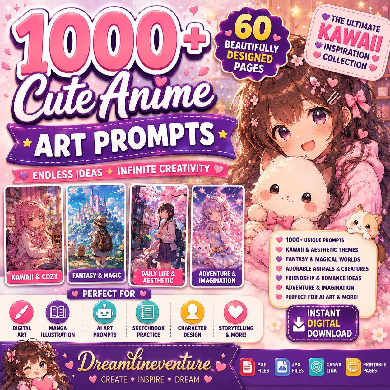 Cute Anime Art Prompts Book | 1000+ Kawaii Drawing Ideas for Manga, AI &amp; Digital Artists - Etsy