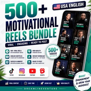 Motivational Reels Bundle | 500+ English Success Videos | Viral Social Media Content Pack | Instant Access