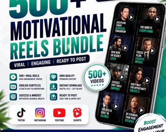 Motiverande Reels-paket | 500+ framgångsvideor på engelska | Viralt innehållspaket för sociala medier | Direktåtkomst