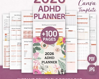 2026 ADHD Planner Canva Template | Daily, Weekly, Monthly, Habit ...