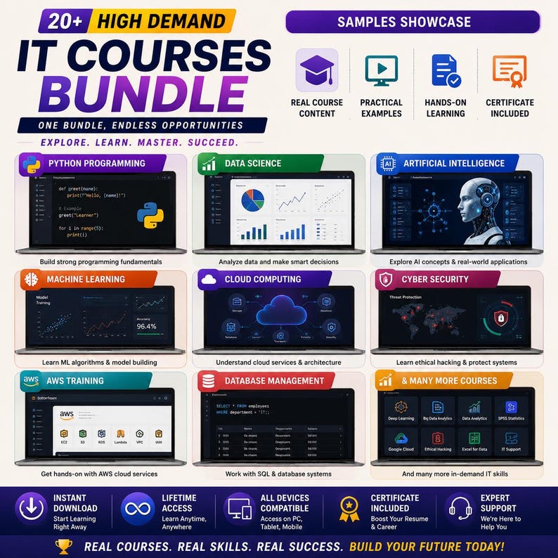 Offre groupée de cours d'informatique | Plus de 20 cours techniques | Python AI Science des données AWS Cloud Computing Cybersécurité Téléchargement instantané image 4