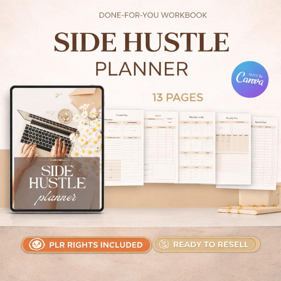 Side Hustle Planner Canva Template PLR | Editable 13-page Resell ...