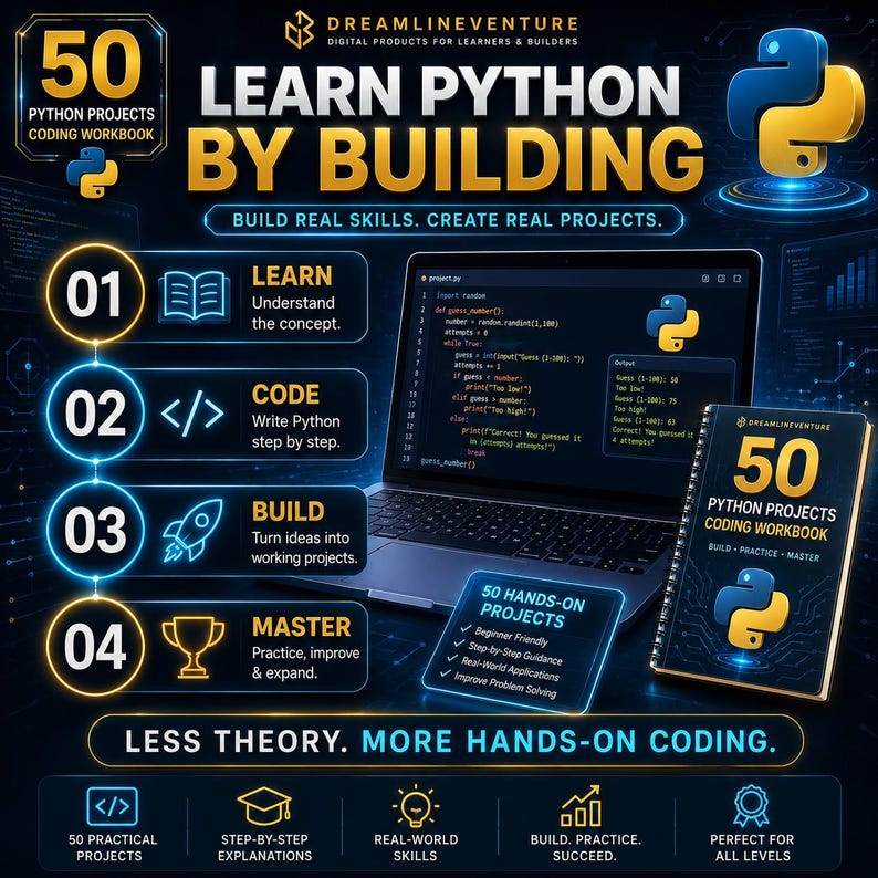 Kodningsarbetsbok för 50 Python-projekt | Python-programmeringsprojekt | Kodningsarbetsbok för nybörjare | Praktisk Python-övning | Kodnings-PDF bild 5