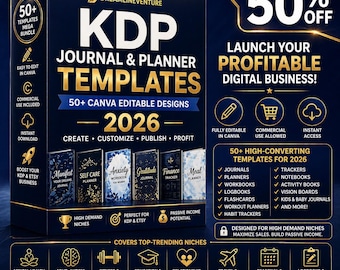 Plus de 50 modèles de journaux et d'agendas KDP modifiables sur Canva | Bundle KDP Interiors à usage commercial |Livres à faible contenu| Téléchargement numérique de revenus passifs