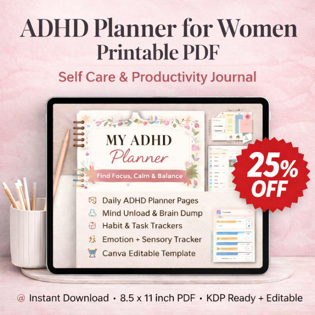 ADHD Planner for Women | Daily Self Care Productivity Journal (PDF ...
