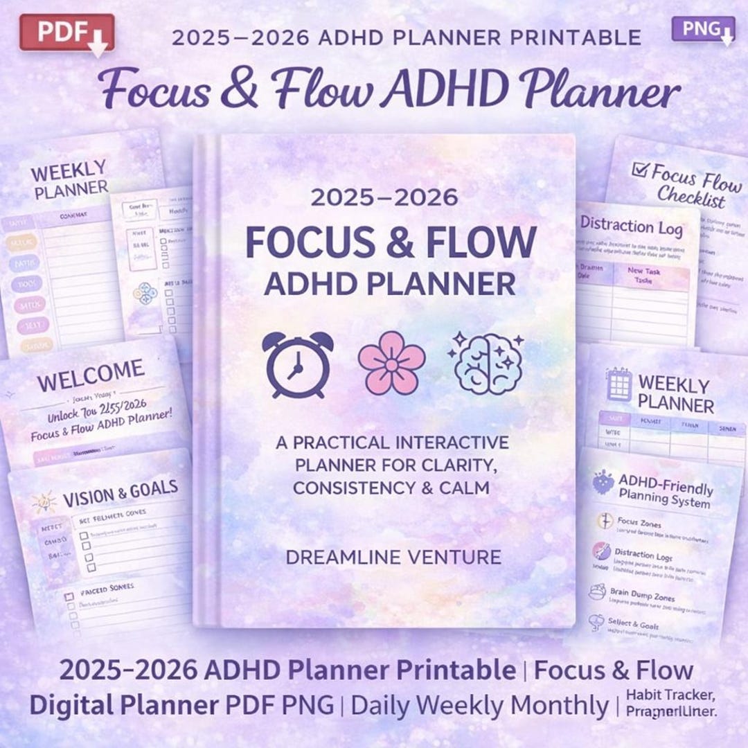 ADHD Planner 2025–2026 Printable | Daily Weekly Monthly Planner |PDF ...