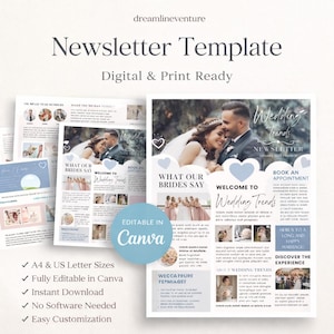 Wedding Newsletter Template Canva, Editable Wedding Newspaper,Wedding Program Template,Printable Wedding Newsletter A4 US Letter, Instant Do