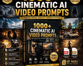 Livre de plus de 1000 prompts vidéo IA | Suggestions de scénarios cinématographiques pour les courts métrages YouTube, TikTok et les monteurs vidéo