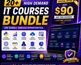 20+ IT Courses Bundle: Python, AI, Data Science, AWS, Cyber Security (Digital Download)