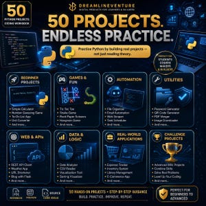 Kodningsarbetsbok för 50 Python-projekt | Python-programmeringsprojekt | Kodningsarbetsbok för nybörjare | Praktisk Python-övning | Kodnings-PDF bild 3