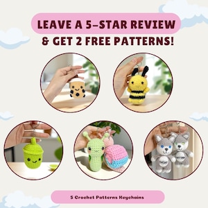 Crochet Keychain Pattern PDF Bundle: 5 Amigurumi Plush Charms (Digital Download)
