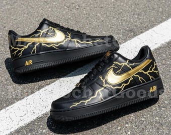 Custom Air Force 1 Black and Gold | Lightning Design AF1 | Bold Street Style Sneakers