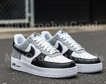 Zapatillas Air Force One blancas y negras personalizadas, estilo minimalista AF1, regalo de ropa urbana.
