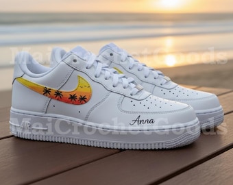 Zapatillas Air Force 1 con puesta de sol pintadas a mano / Zapatillas de playa tropicales personalizadas