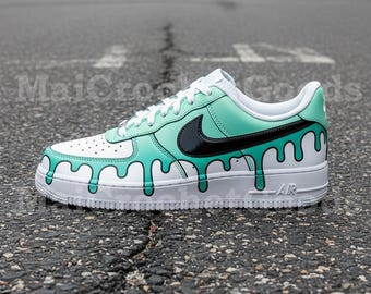 Zapatillas AF1 Drip personalizadas / Air Force One verde menta pintadas a mano