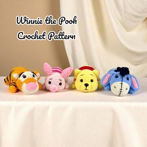 Winnie the Pooh Crochet Pattern PDF Bundle – Amigurumi Pooh Bear, Tigger, Piglet & Eeyore Keychain Set – Cute Animal Plush DIY Gift