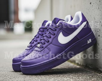 Custom Hand-Painted Purple Air Force 1 Sneakers | Monochrome Streetwear Shoes