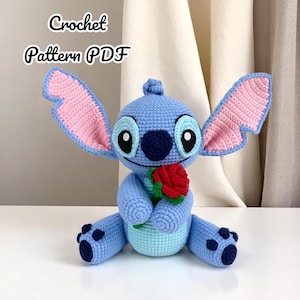 Alien Crochet Pattern PDF: Amigurumi Valentine Plush Toy with Rose