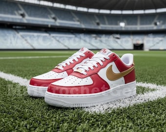 Hand-Painted Football Air Force 1 | Custom Red & White Sneakers
