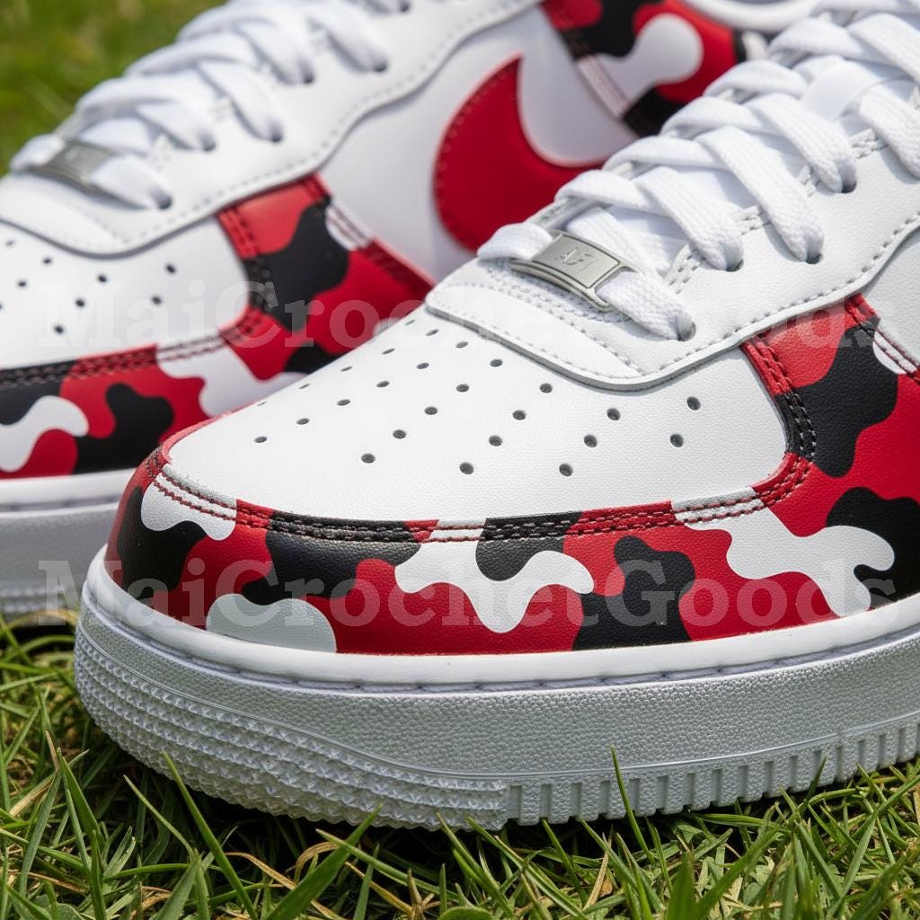 Red Black Custom AF1 Football Team Shoes, Sport Inspired Camo ...