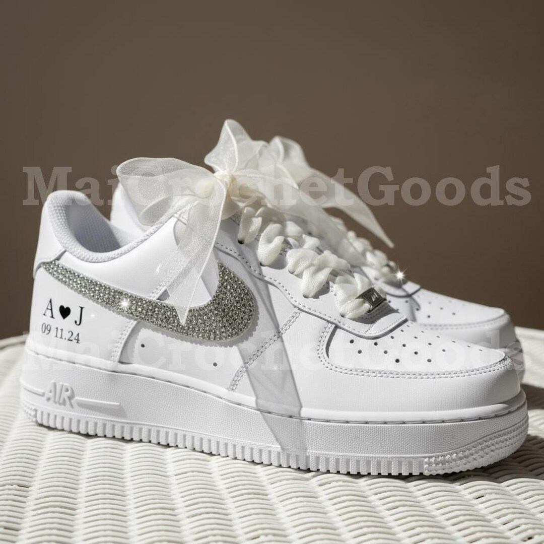 Custom Bridal Air Force 1 Sneakers, Wedding AF1 With Rhinestone Swoosh ...