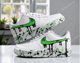 Zapatillas AF1 personalizadas Green Drip, zapatos con salpicaduras pintadas a mano