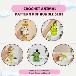 Animal Crochet Pattern PDF Bundle, 5 Amigurumi Plush Toys Set, Cute Stuffed Animal Crochet Patterns, Digital Download, easy crochet