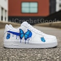 Custom Air Force 1 Blue Butterfly Sneakers, Hand Painted Drip Street Art Shoes product logo