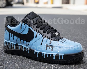 Hand-Painted Blue Drip AF1 Sneakers | Custom Streetwear Shoes