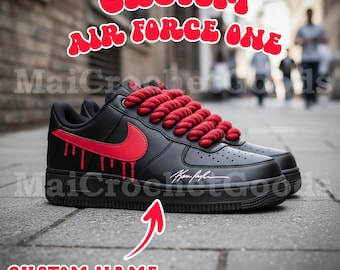 Spersonalizowane, ręcznie malowane buty sportowe Air Force 1, czerwony, z efektem kropli, spersonalizowane