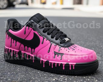 ホットピンクのドリップ加工エアフォースワン｜手描きカスタムスニーカー